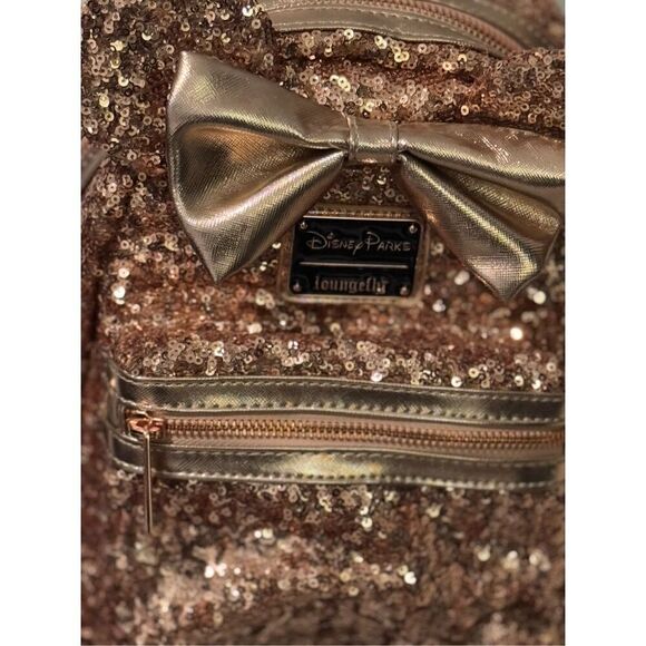 Disney Parks loungefly Minnie mouse sequined Rose gold  backbag - Picture 2 of 12